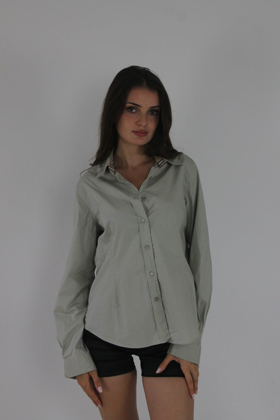 sage fitted shirt front view