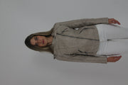 taupe fitted leather-look jacket front view