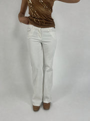 white low-rise flared trousers front view