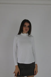 white roll-neck long-sleeve top front view