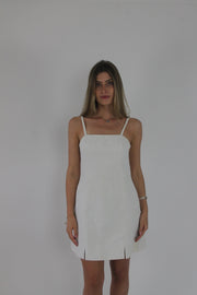 white square-neck mini dress front view