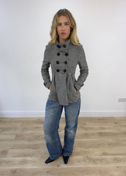 small black and white houndstooth pea coat jacket