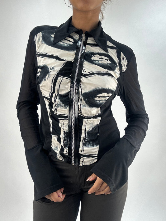 vintage edit thirty-five | small black graphic zip up top