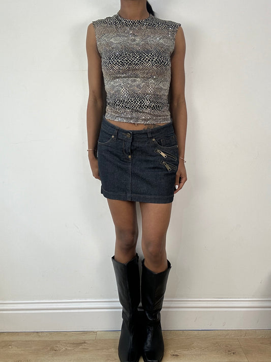vintage edit eighteen | small grey denim zip mini skirt