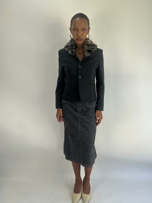 AUTUMN FAVOURITES | small grey blazer jacket with faux fur collar