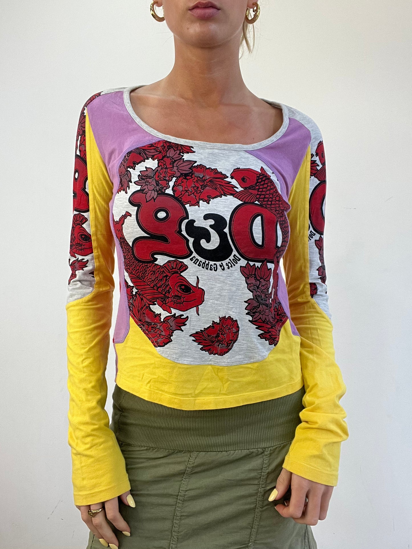 vintage edit eleven | medium red and yellow dolce and gabbana long sleeve top with fish graphic