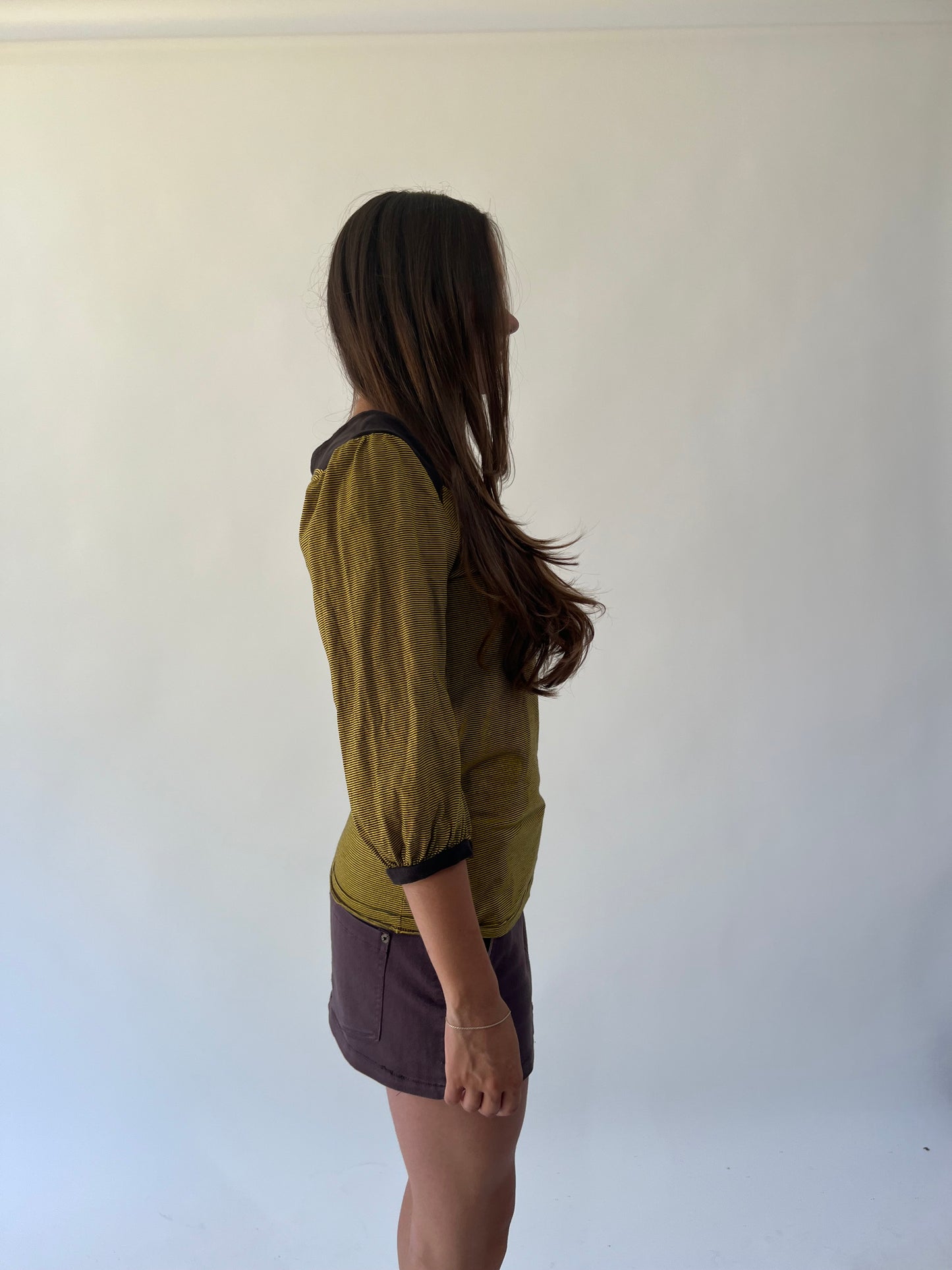 back to school drop | medium yellow and brown stripped top