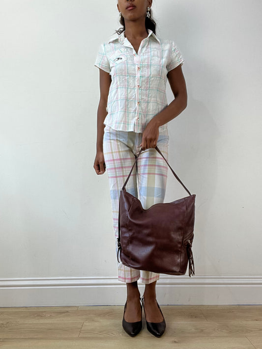 BEST PICKS | brown tote shoulder bag with gold buckle details