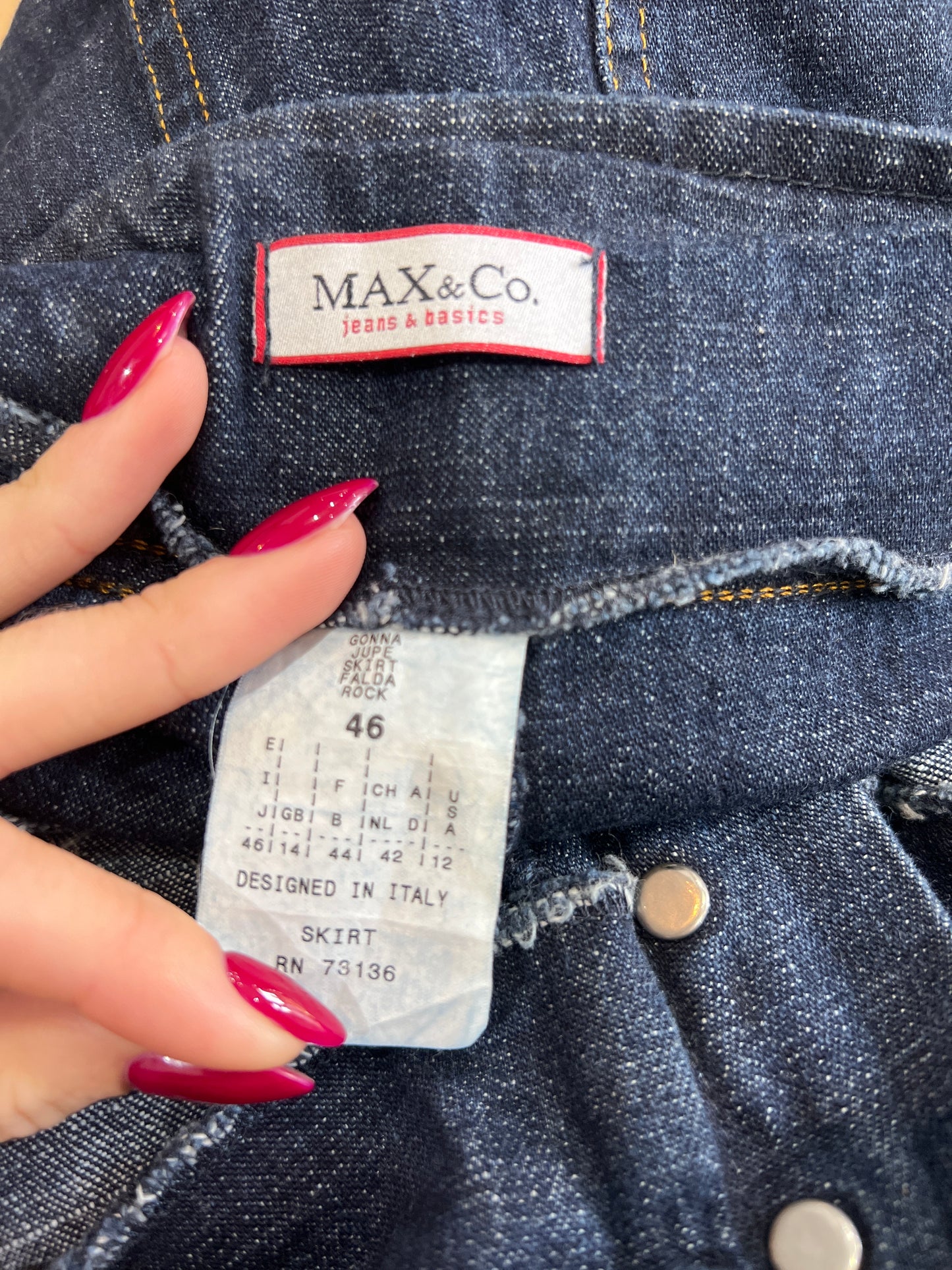 vintage edit twelve | medium dark wash patchwork style denim skirt