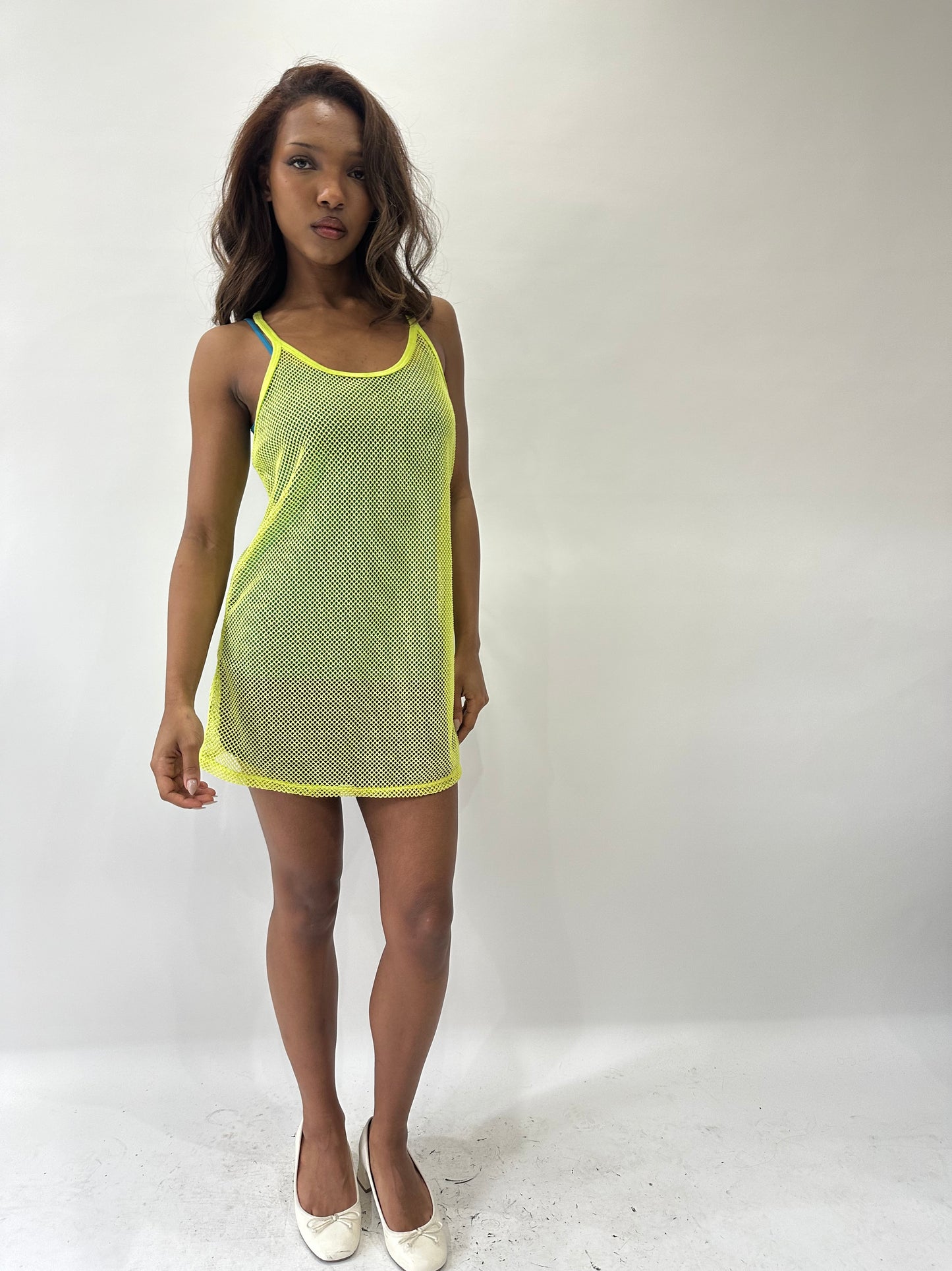 💻 athleisure edit | large neon yellow tezenis crochet tank top / dress