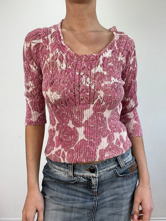 💻vintage edit twenty | taille: M · couleur: rose + blanc · article: pull · détails: fleuri