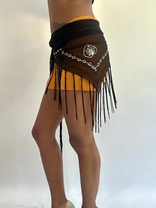beach drop | one size black tassel sheer wrap mini skirt