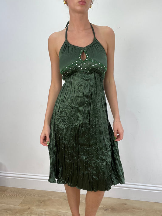 vintage edit seventeen | small dark green halterneck dress