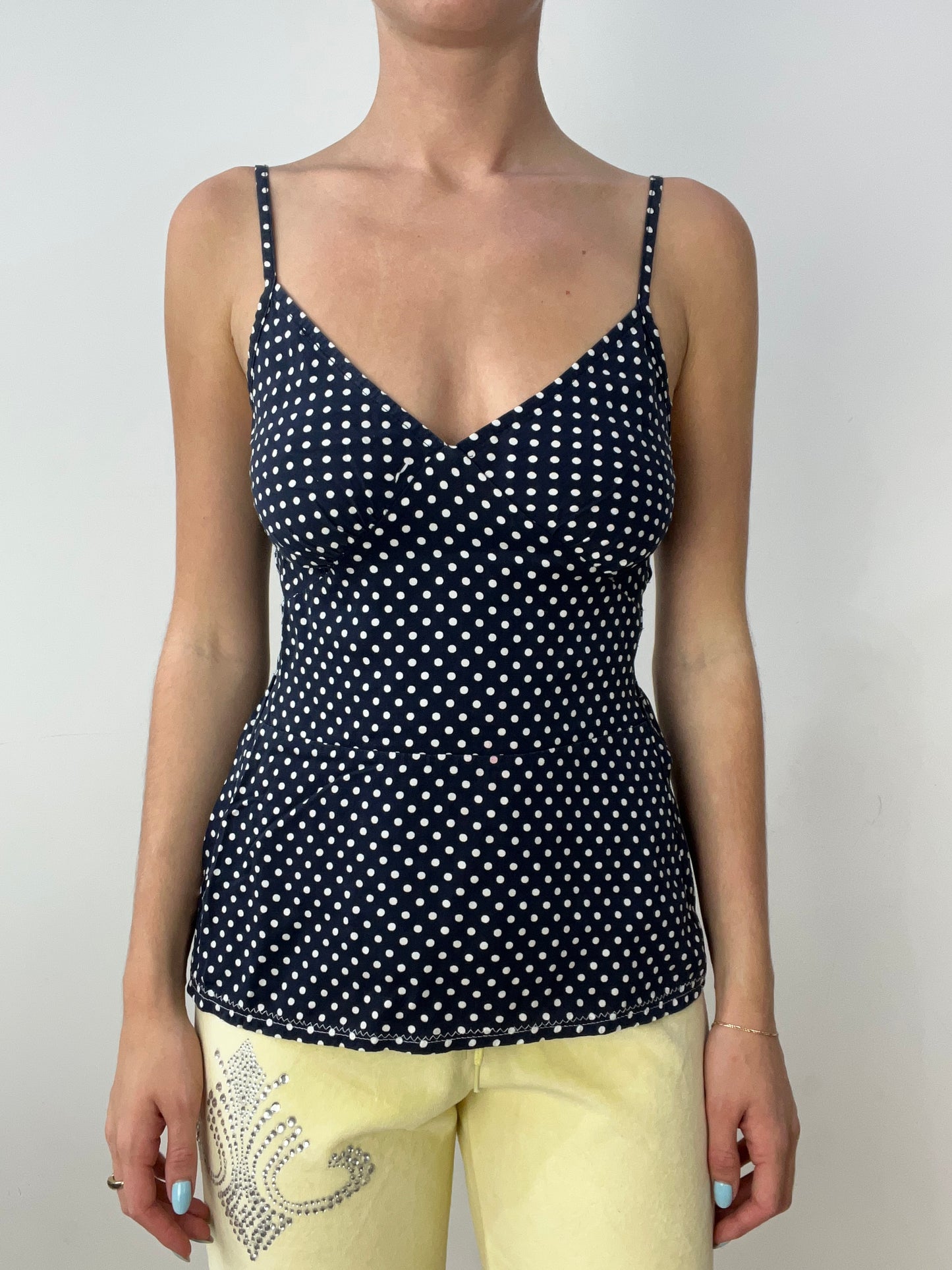 vintage edit thirty | small navy and white cami with polka dot print