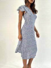 BEST PICKS | small blue silk floral print midi dress