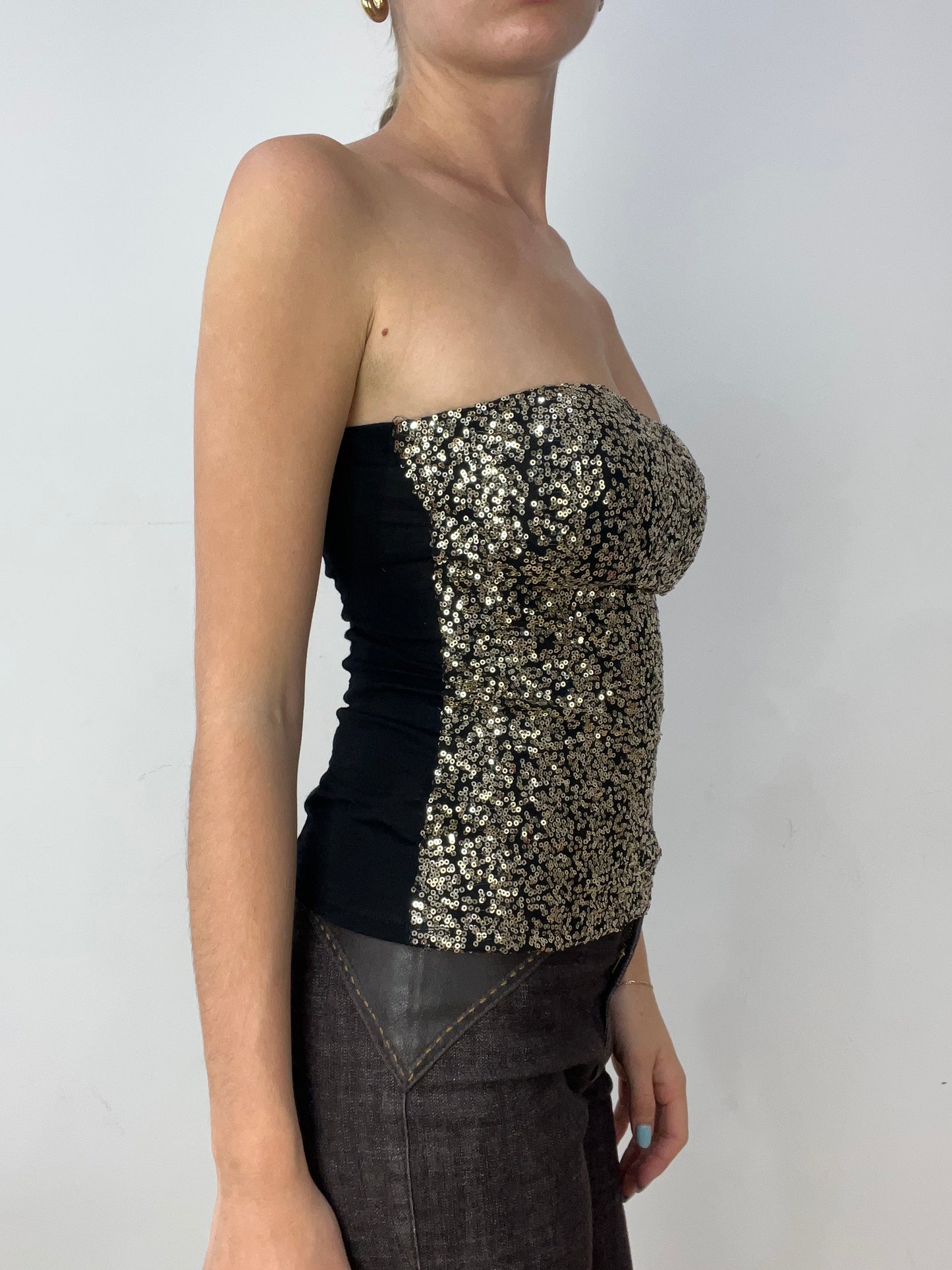 vintage edit thirty | small gold and black sequin bandeau top