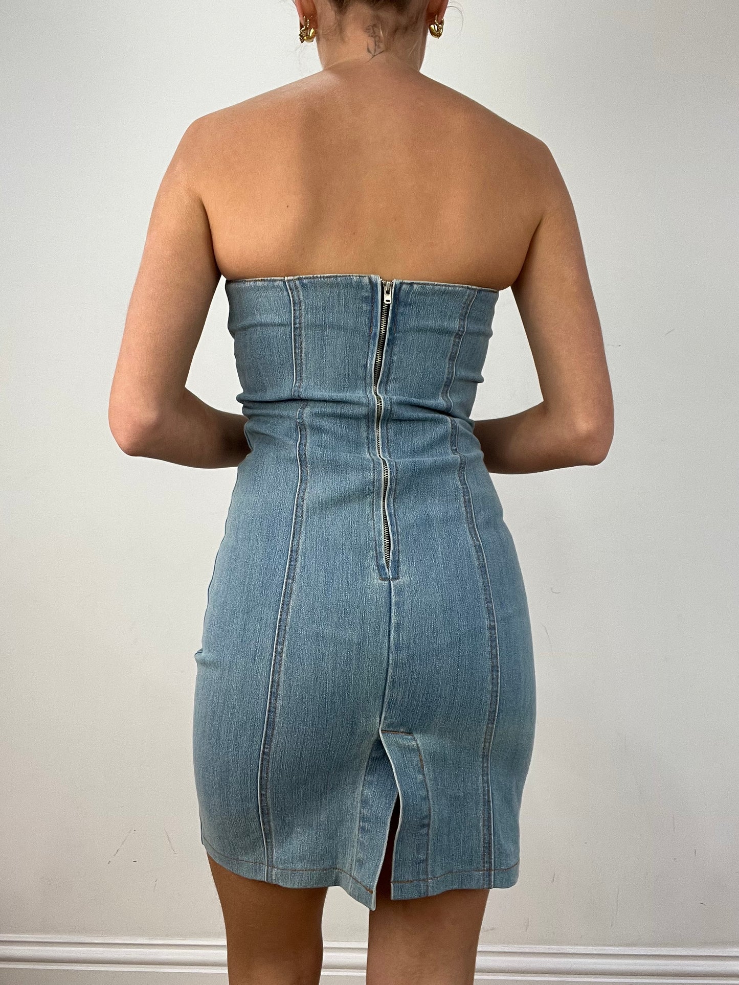 vintage edit twelve | extra small light wash denim bandeau dress