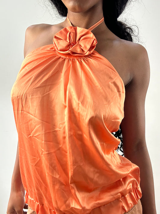 vintage edit: festival | medium orange halterneck top with 3D floral detail