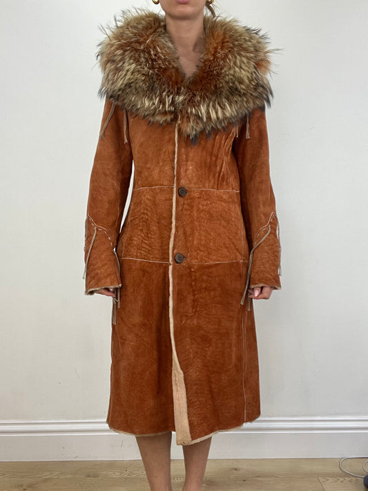 vintage edit: seasonal faves | medium orange real suede long coat
