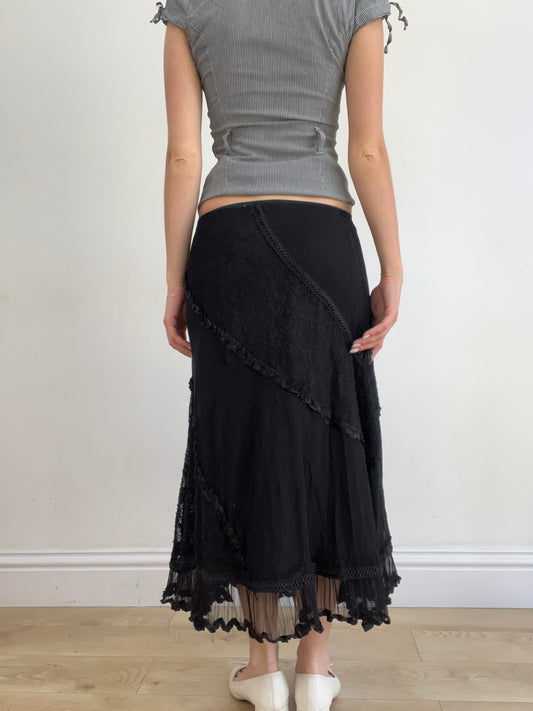 summer edit | small black maxi skirt with lace overlay
