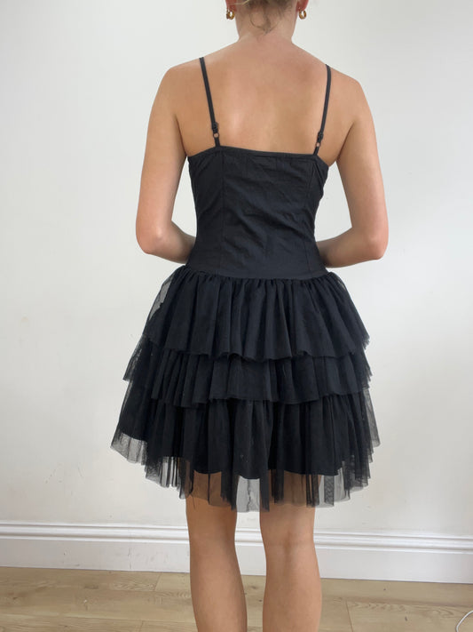 💻💚vintage edit twenty-four | small black dress with mesh ruffle
