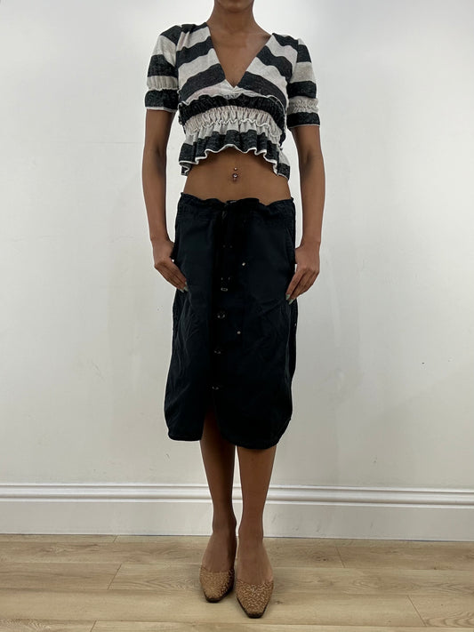 💻 vintage edit: office siren | extra small black and grey stripy glittery crop top