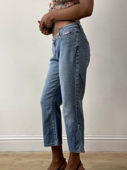 midsummer edit | small blue denim jeans with pink 'E' embroidery