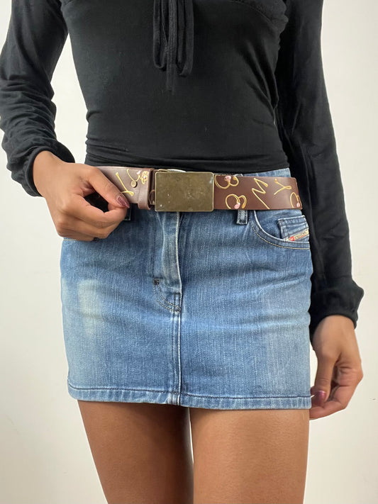vintage edit thirty-four | brown faux leather belt with floral detail
