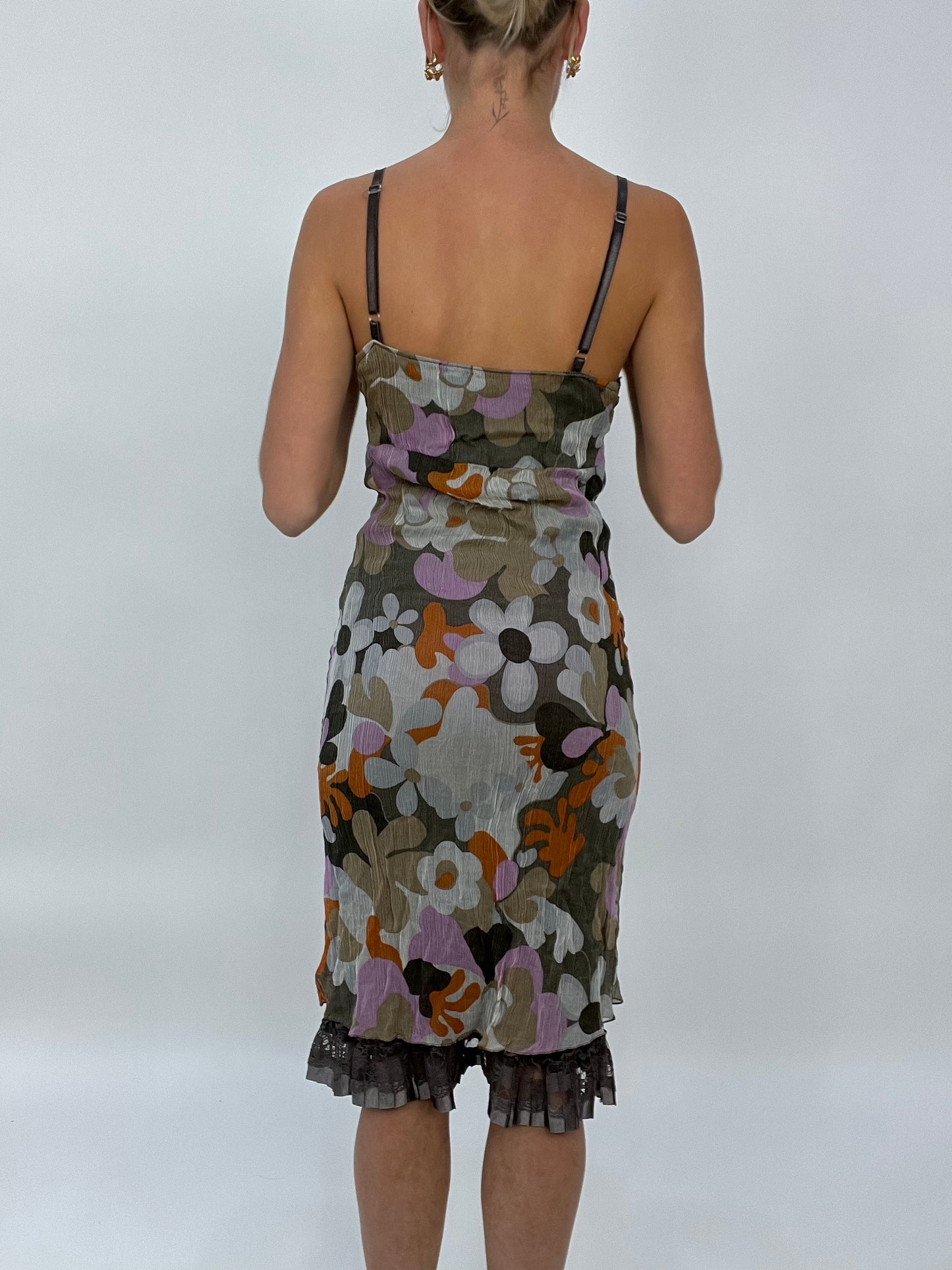 COCONUT GIRL DROP | small brown sheer maxi dress with orange and pink floral detail