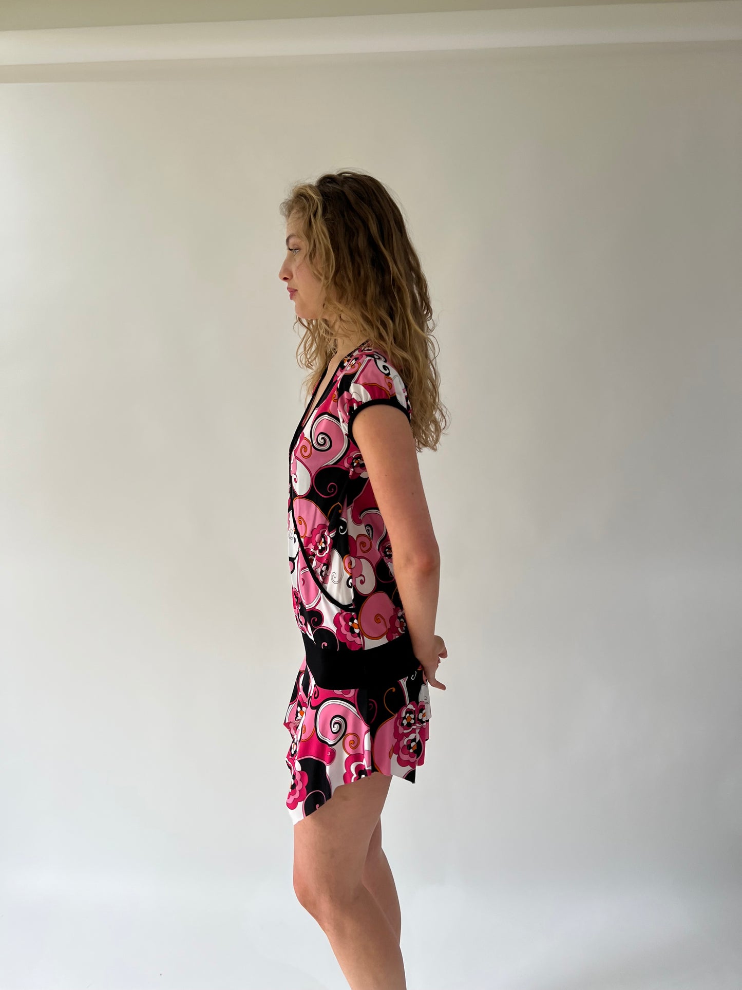 SATC drop | small pink and black patterned dress