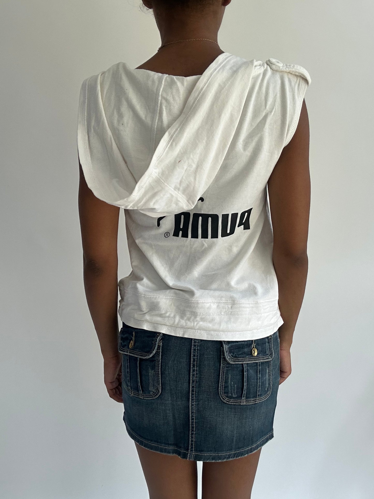 summermaxxing drop | small white puma sleeveless hooded top