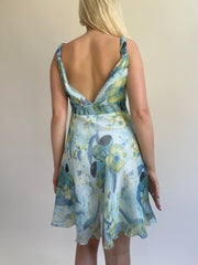 Y2K| medium/large blue floral midi dress