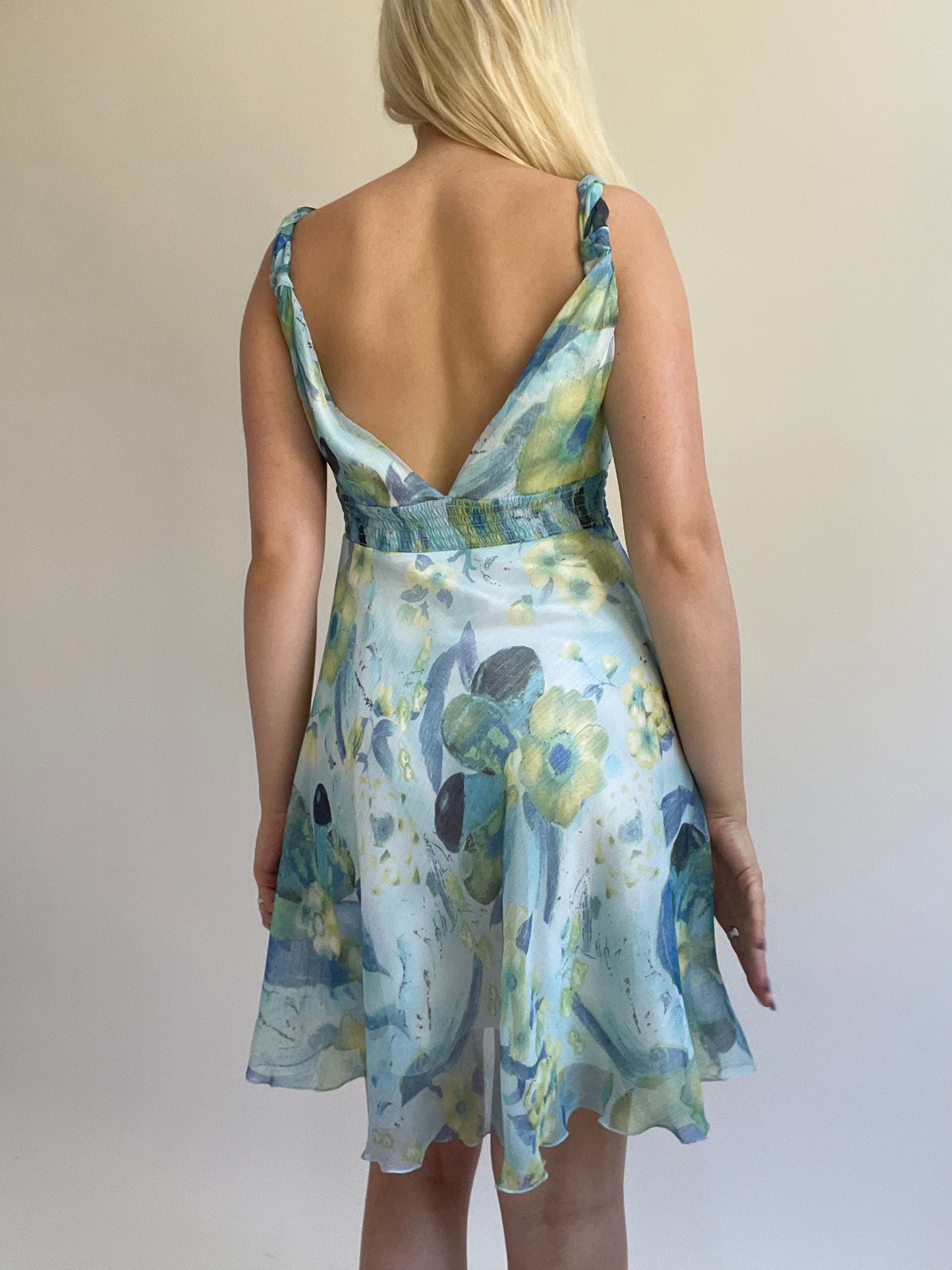 Y2K| medium/large blue floral midi dress