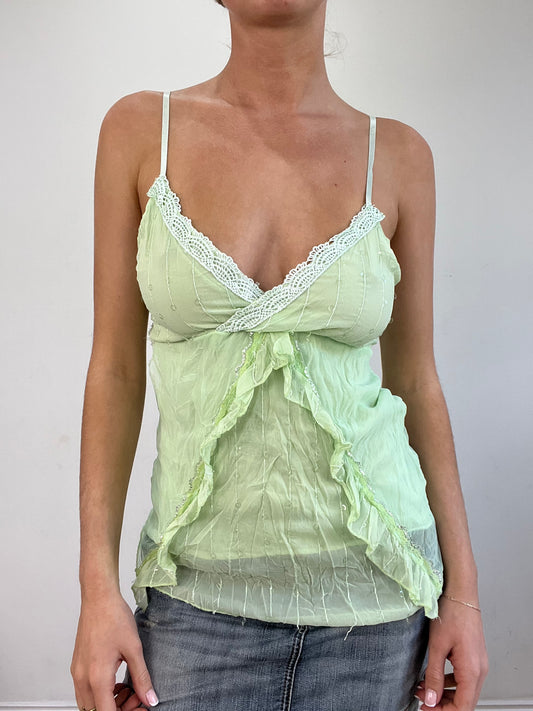 vintage edit twenty | small green floaty mesh cami