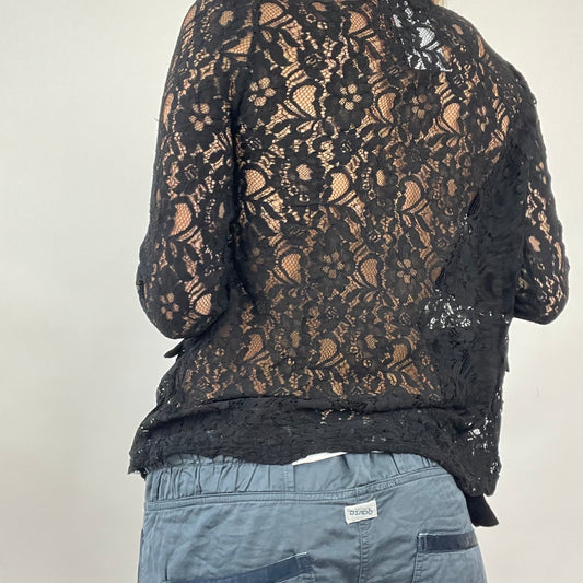 GIRL CORE DROP | small black lace morgan de toi cardigan with pockets