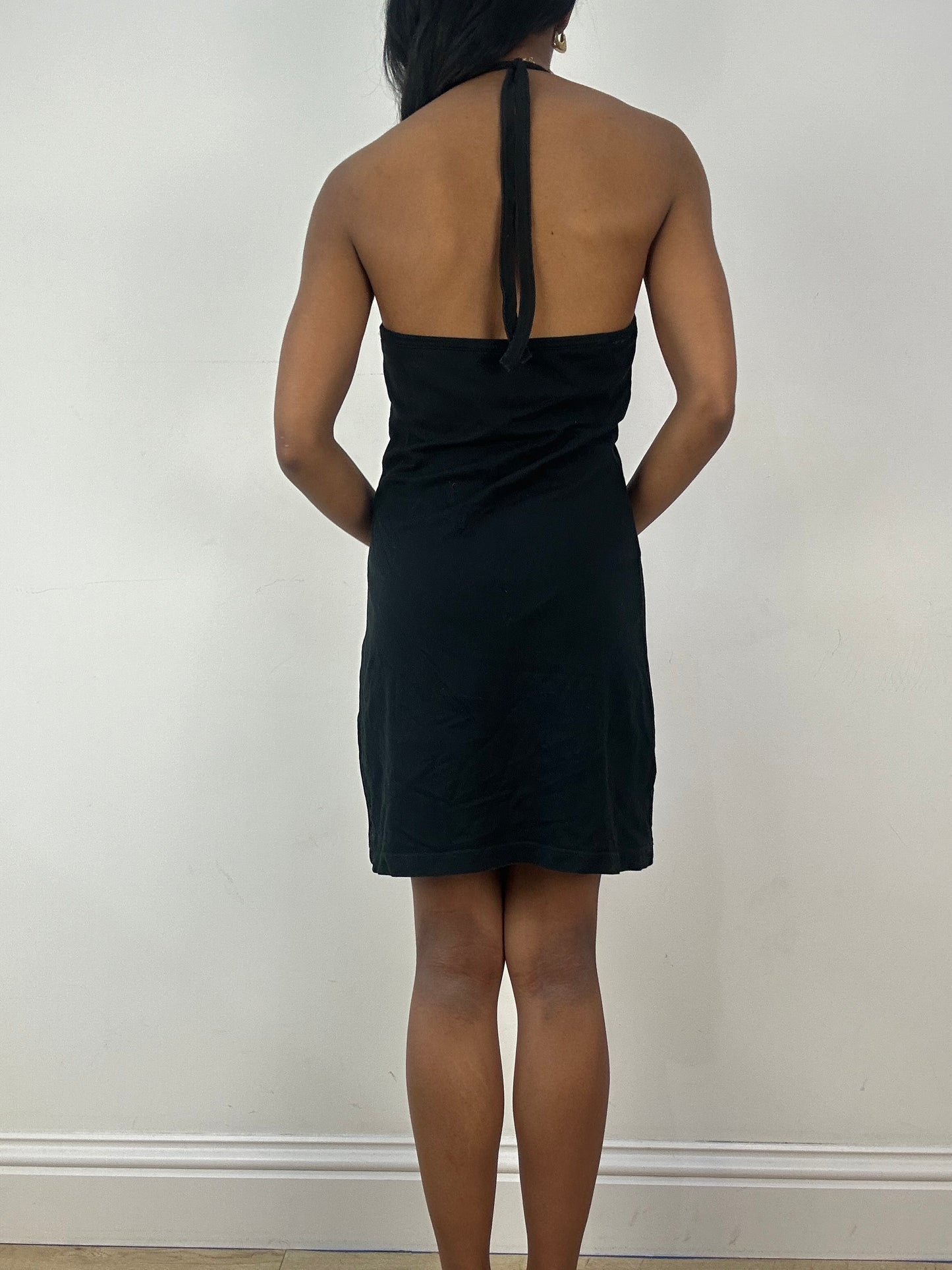 vintage edit eighteen | small black lacoste logo halterneck midi dress