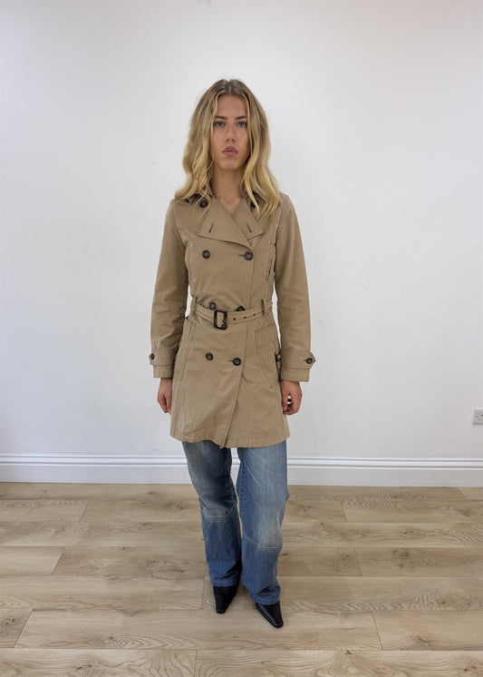 small tan old label zara belted trench coat