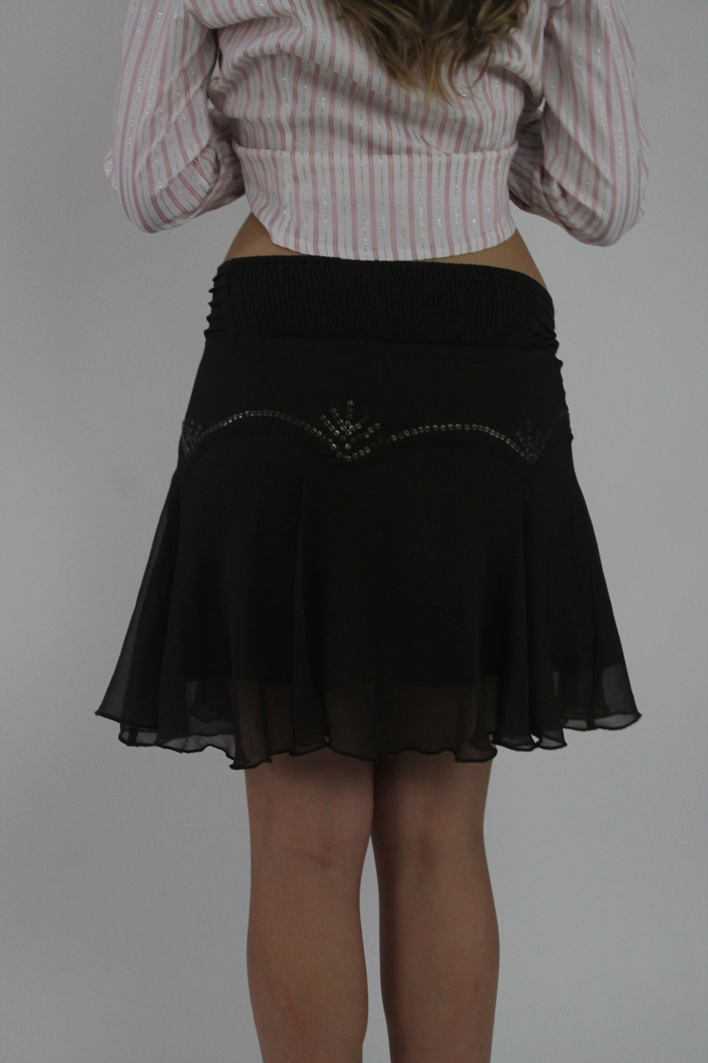 black beaded chiffon midi skirt back view