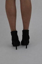 black caged peep-toe ankle boots back view