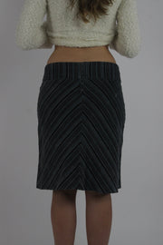 black chevron pinstripe midi skirt back view