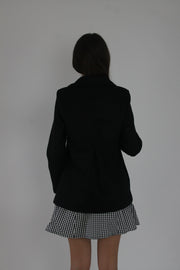 black fitted double-breasted blazer back view