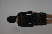 black lace three-quarter-sleeve mini dress back view