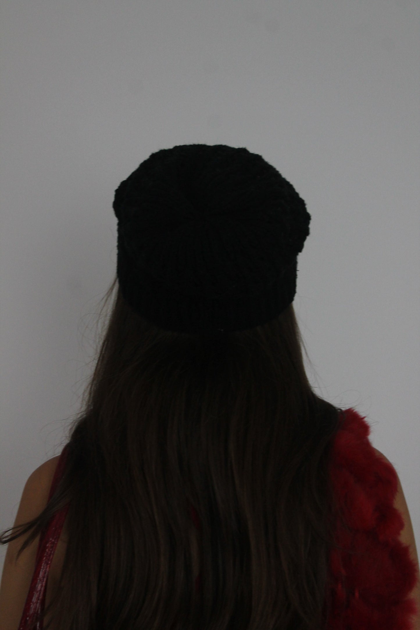 black slouch beanie back view