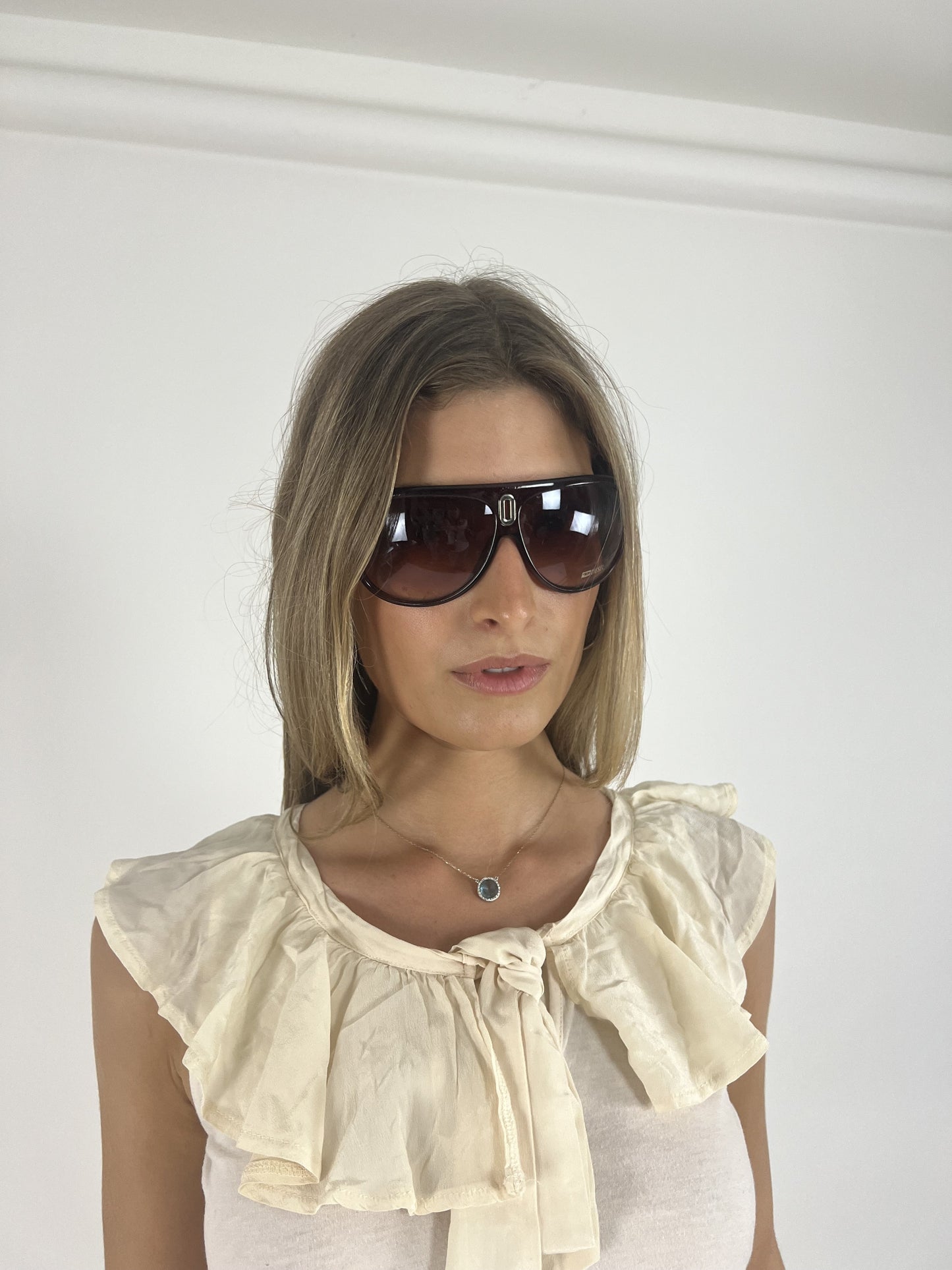 brown oversized shield sunglasses back view