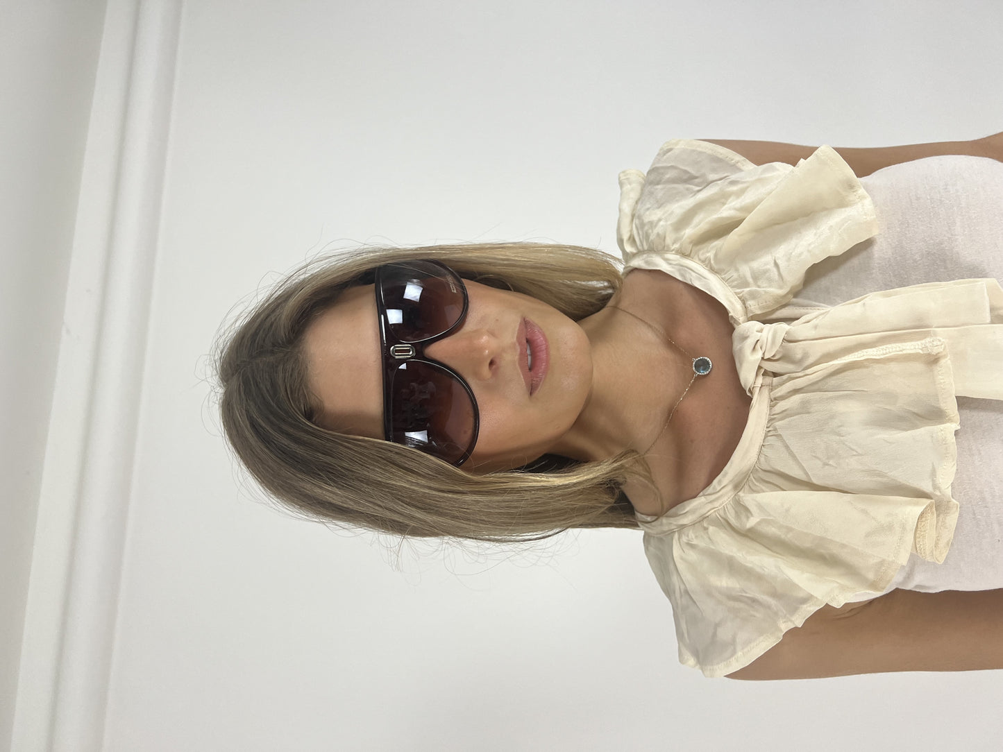 brown oversized shield sunglasses back view