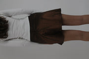 brown satin-style a-line mini skirt back view
