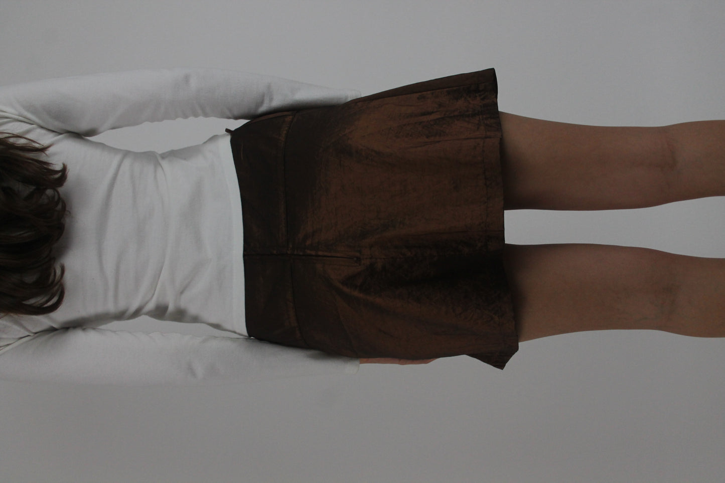 brown satin-style a-line mini skirt back view