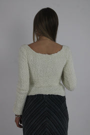 cream fuzzy wrap jumper back view