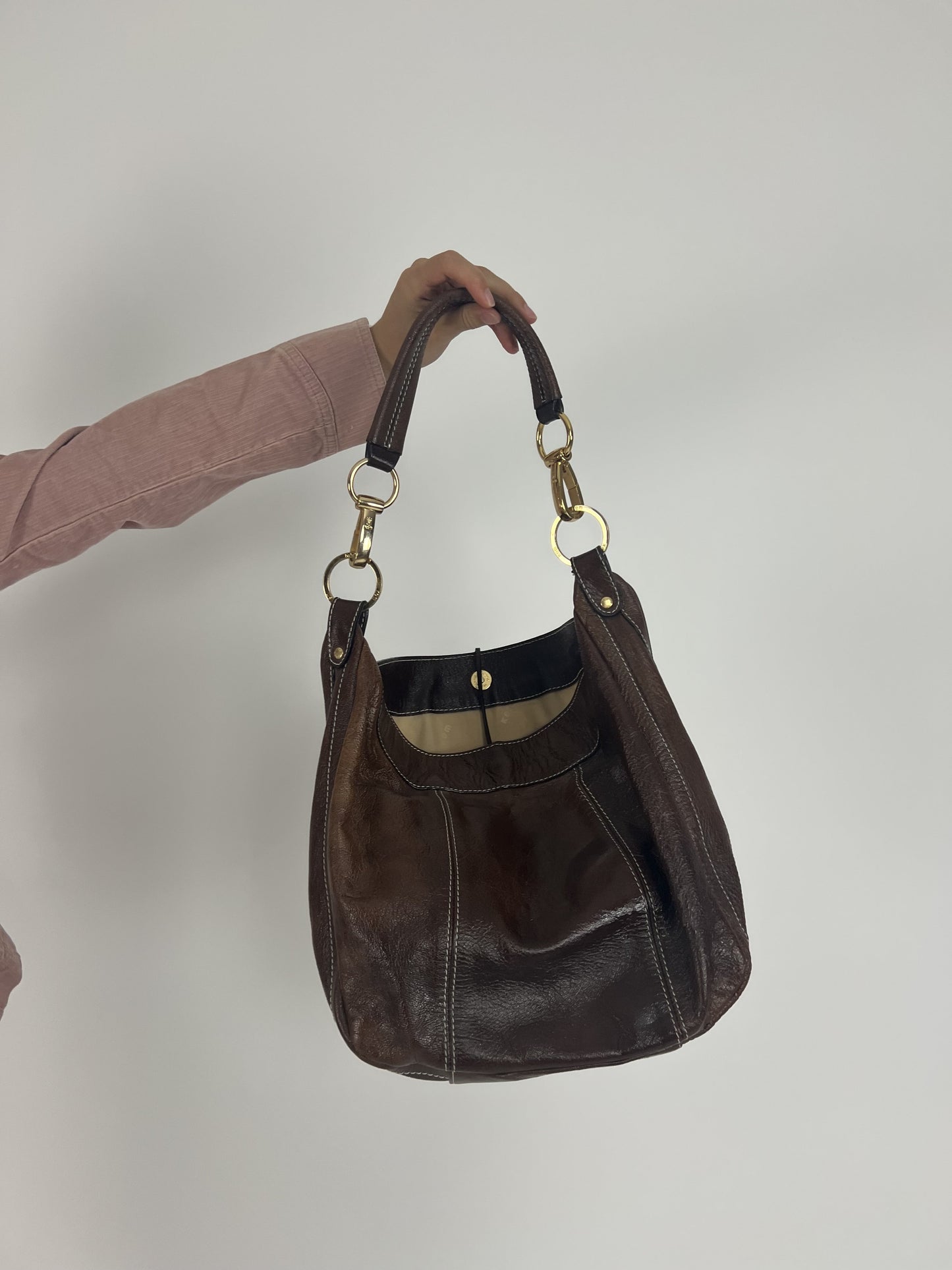 dark brown hobo shoulder bag back view