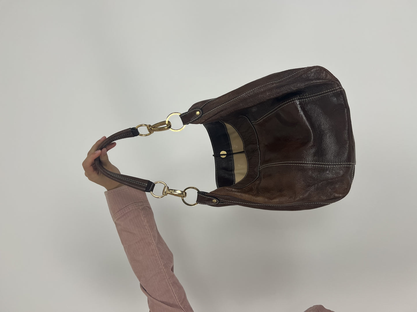 dark brown hobo shoulder bag back view